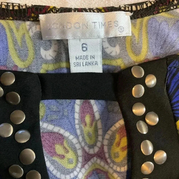 London Times Womens Patterned 3/4 Sleeve Sheath Dress Studded Neckline Size 6 - Picture 2 of 7